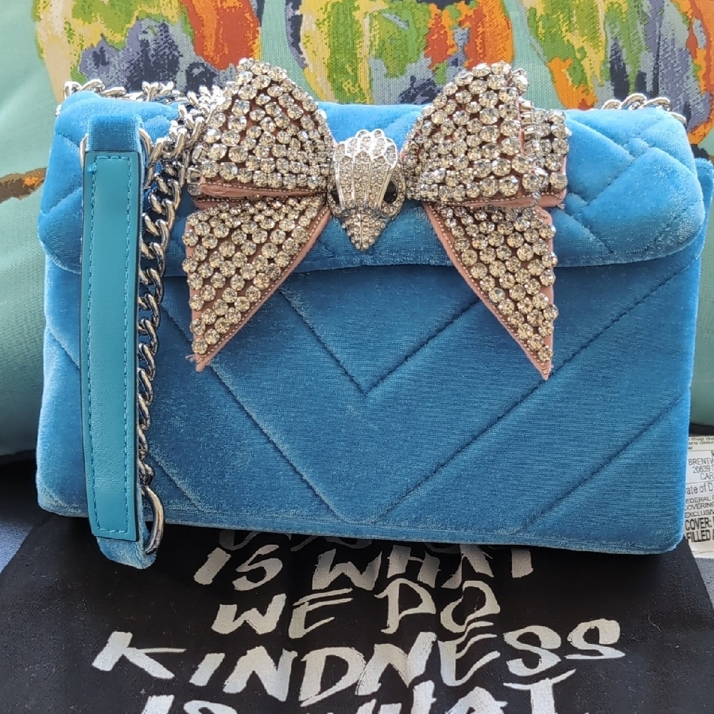 Kurt Geiger Blue Crossbody Bag with Rhinestone Bow